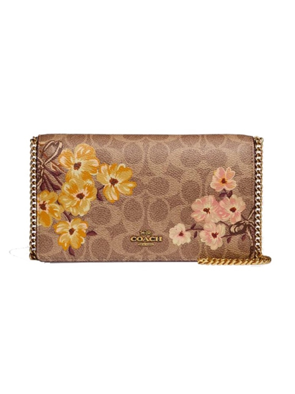 Coach Callie Foldover Chain Clutch In Signature Canvas With Prairie Flor…